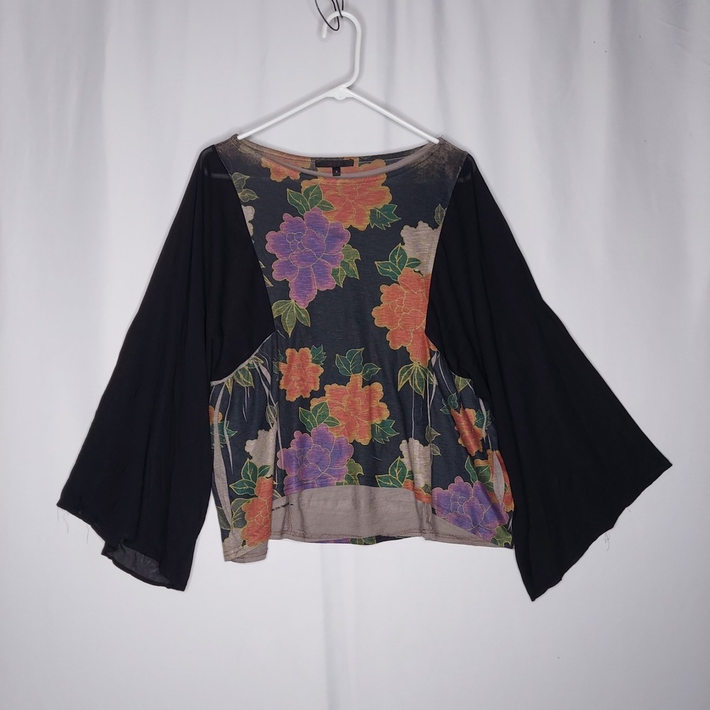MCM Top Womens Medium Sheer Dark Floral 00s Mixed Media‎ Romantic Fairy Ethereal